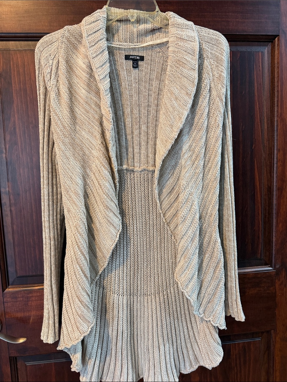 Apt. 9 Neutral Beige Open-Front Draped Ribbed Cardigan
